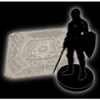 Logo with parchment map and figure of warrior.